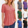Женская однотонная плиссированная футболка свободного покроя с коротким рукавом и V-образным вырезом