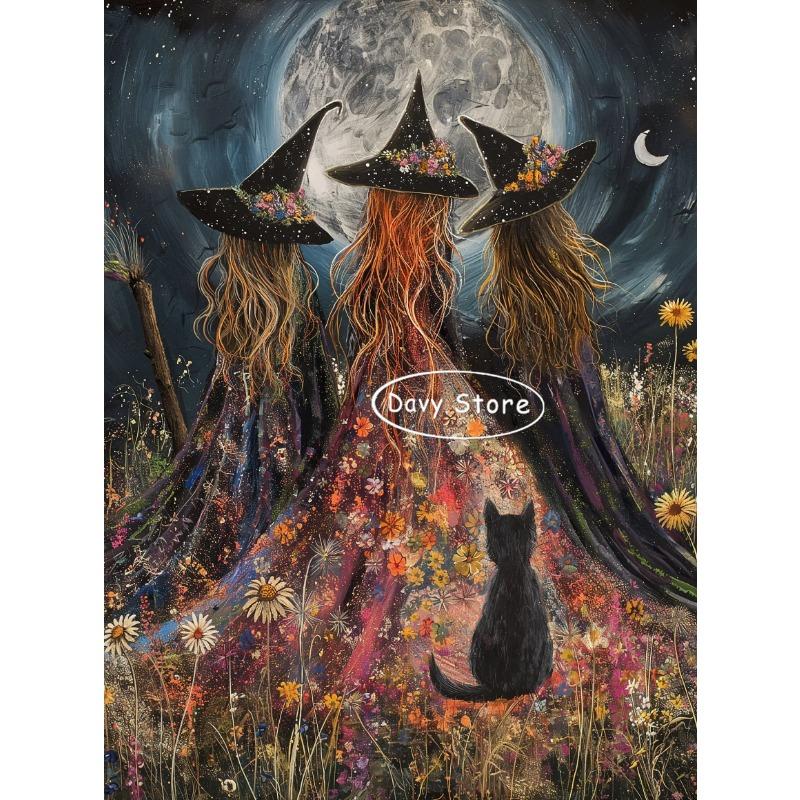 Ведьмы Магия Мистический Принт Постеры Хэллоуин Луна Ведьма Цветы Холст Картины Настенное Искусство Картина для Гостиной Домашний Декор