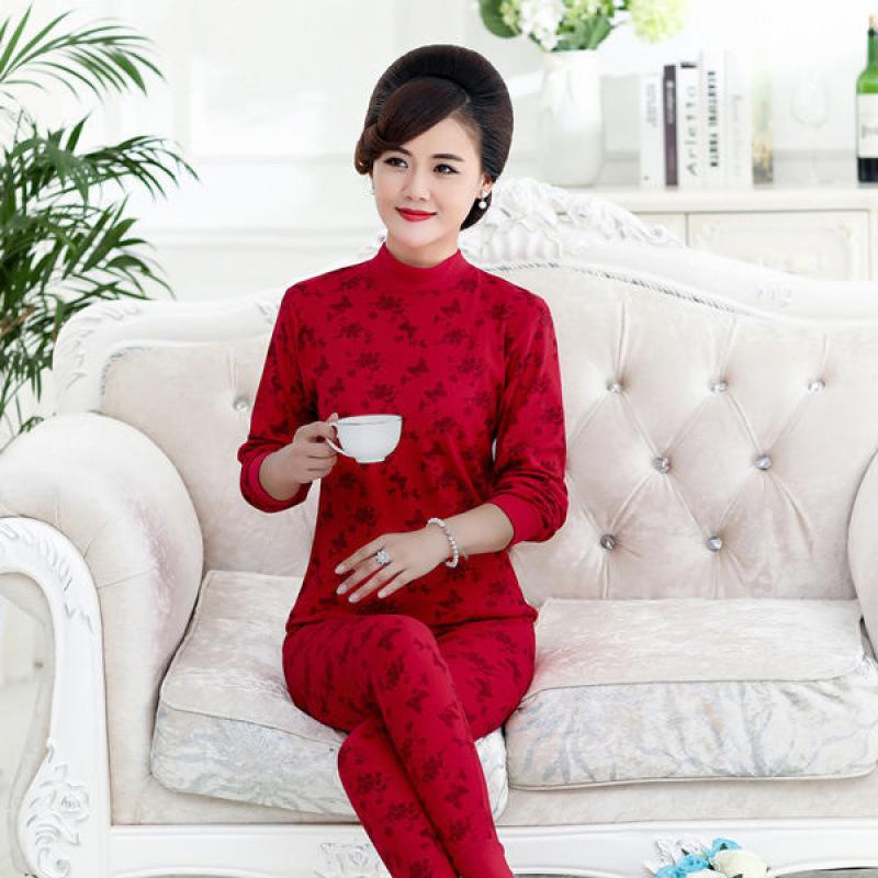 Комплект хлопкового свитера с высоким воротом, тонкого и большого размера для женщин среднего и пожилого возраста в качестве термобелья