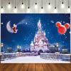 Santa Claus Ice Castle Pattern Photography Backdrop Vinyl Christmas Winter Theme Party Photo Backdrop Tapestry Banner Decoration
