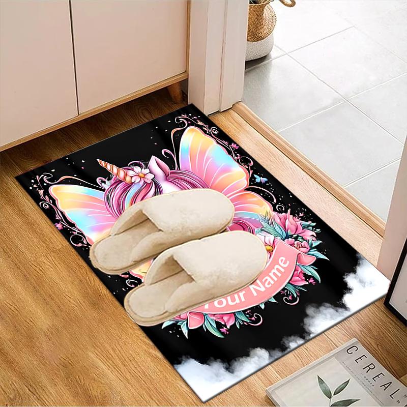 1PC Custom Name Fantasy Unicorn Art Theme Floor Mat Ideal for Living Room, Game Rooms, Office, Bedroom,Floor Mat Playful Design