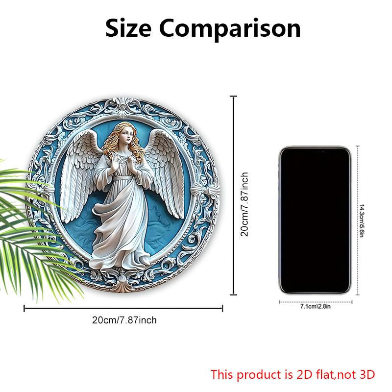 Деревянная табличка «Святой ангел» - Красивое круглое произведение искусства с ангелом для стены над входной дверью, домашнее подвесное украшение