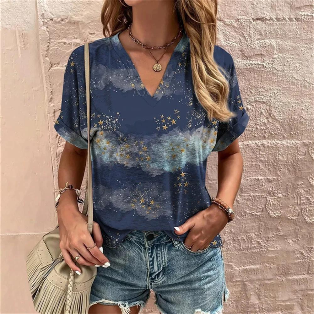 S-8XL Футболка размера плюс Летние повседневные топы с коротким рукавом Футболки Женские футболки Модная V-образная горловина Женская одежда больших размеров