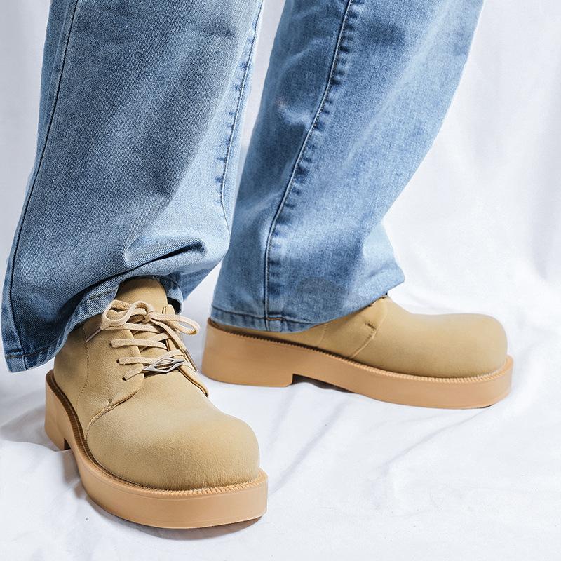 Туфли дерби мужские 2025 Новые Туфли с большой головой Микки, Низкий верх, Платформа, Большие желтые ботинки, Круглый носок, Модная кожаная обувь 68321-R