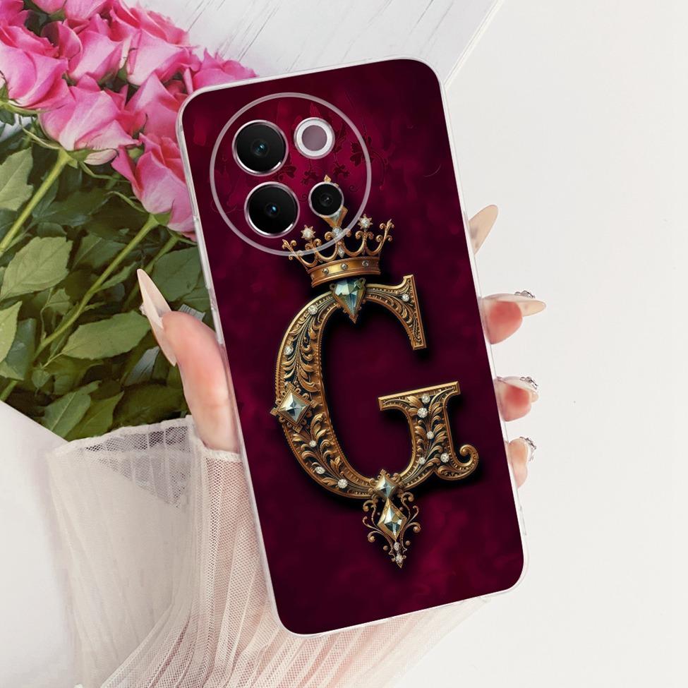 For Vivo V2341 Case For Vivo V40 Lite 5G Cover Transparent Luxury Crown A-Z Letters 2D Flat Pattern Soft Casing