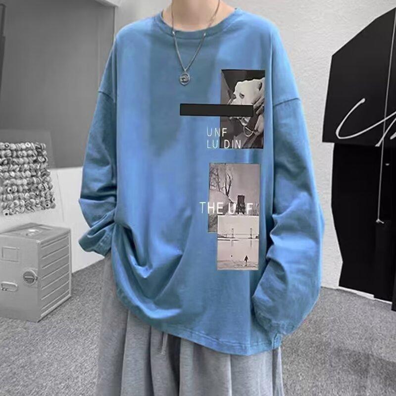 Напечатанный свитер осень-зима для мужчин весна и осень 2024 года, корейский новый свободный топ с круглым вырезом, шикарный стиль Гонконга, модный