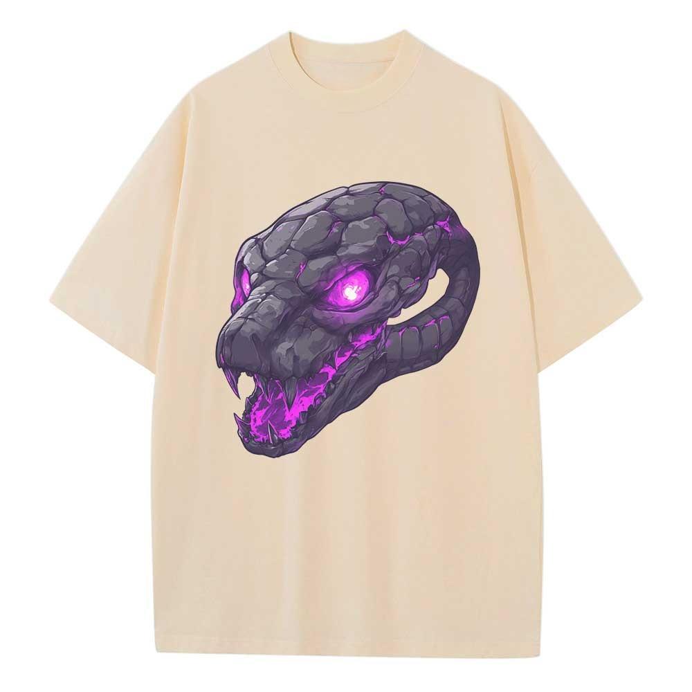 Summer Cotton T Shirt Graphic Tees Baggy Dropped Shoulders Oversized Short Sleeve Petrified Skull Snake Graphic Unisex Tops