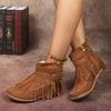 Fashion Luxury Vintage Women Boots 2025 New Comfortable RetroAnkle Boots Fringe Winter Casual Round Toe Shoes Ladies Zapatos De Mujer