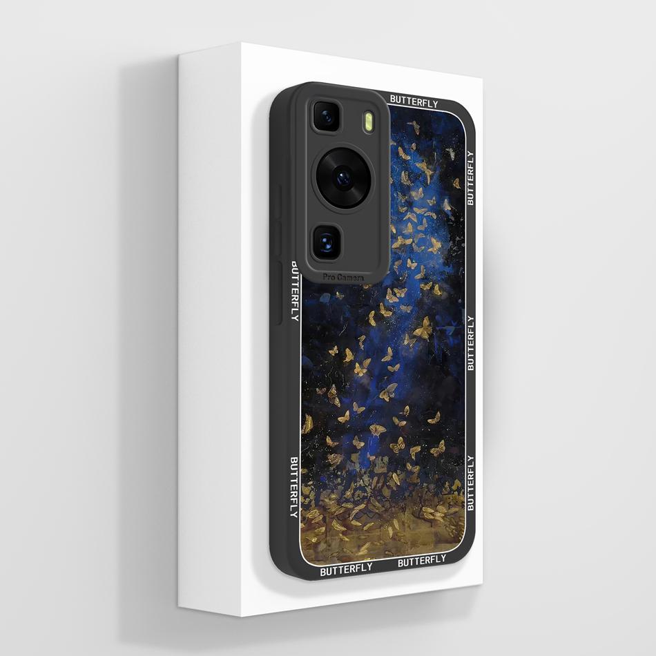 For Huawei P60 Pro Art Case Butterfly Rose Soft Liquid Silicone Cover For Huawei P 60 Art P60Pro Anti Drop Protective Bumper