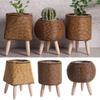 Fashion Rattan Woven Flower Pot Creative Flower Planters with Removable Legs Durable Hand Wove Plant Stand