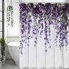 Фиолетовая Цветочная Шторка для Душа, Декоративная Шторка для Ванной, Водонепроницаемая Шторка для Душа с Крючками