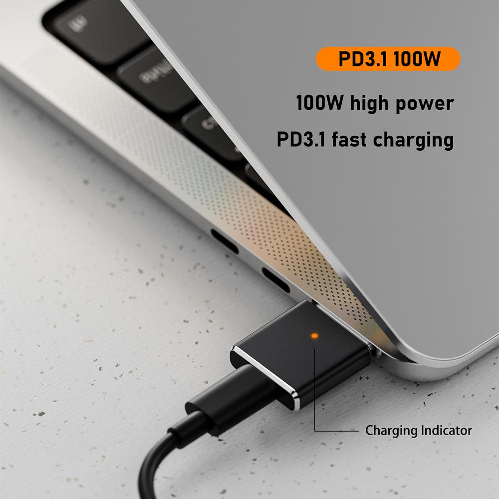 Адаптер для зарядки 100 Вт USB C на магнитный 3-контактный с LED-индикатором, конвертер быстрой зарядки PD3.1 5A 20V для MacBook Pro/Air 2025-2025