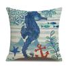 Linen Pillowcase Hand-painted Marine Cotton Linen Coral Seahorse Starfish Octopus Home Soft Furnishing Cushion Cover