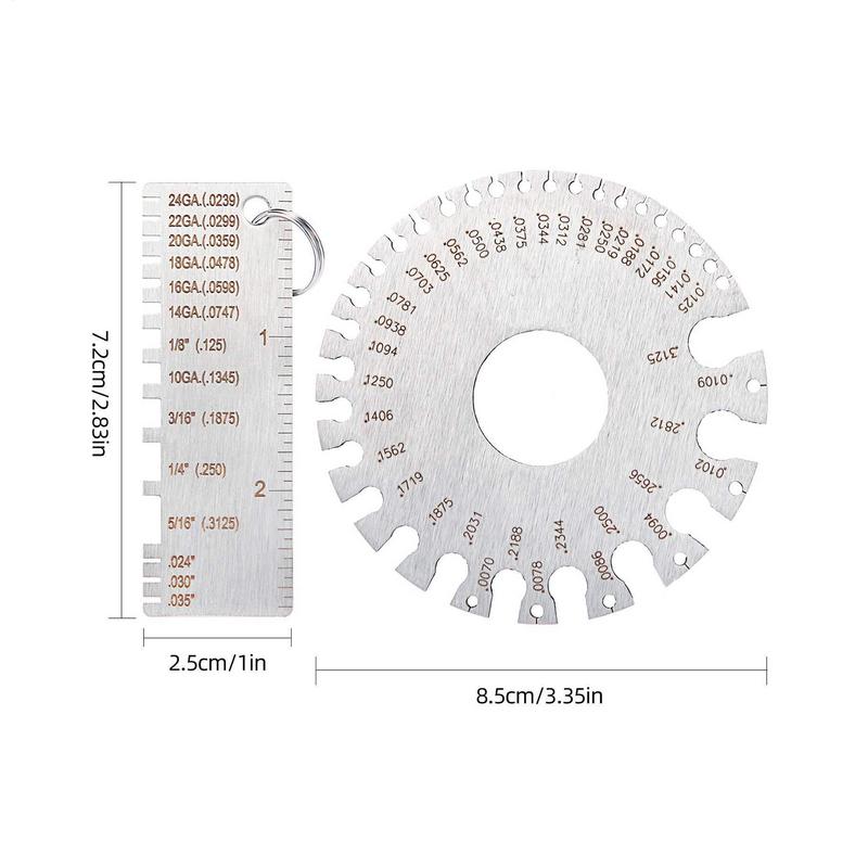 Инструмент для измерения калибра проволоки Двусторонняя шкала Стальной калибр Измерительный инструмент Высокопрочная Портативная линейка Для изготовления Металлообработка
