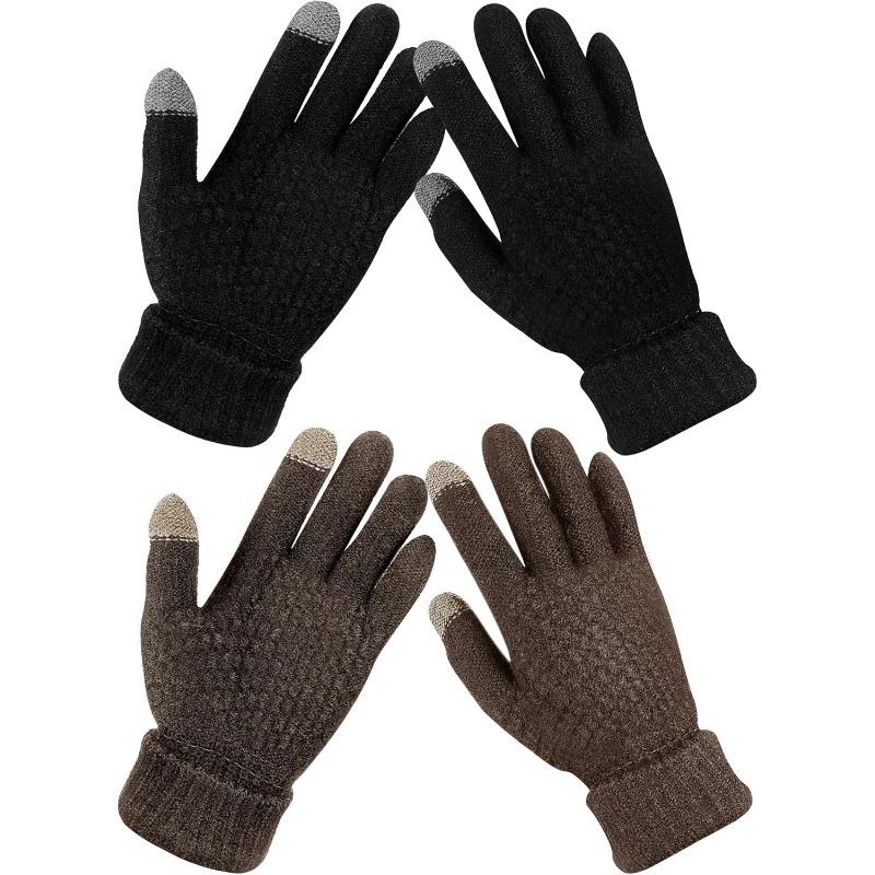 2 пары женских зимних перчаток для сенсорных экранов, теплые трикотажные перчатки с флисовой подкладкой, эластичные манжеты, зимние перчатки для отправки текстовых сообщений