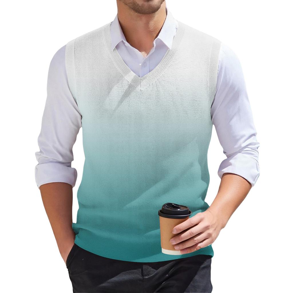 Мужской модный принтованный V-образный вырез без рукавов трикотажный пуловер