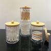 Acrylic Transparent Cotton Swab Storage Box with Bamboo Cover