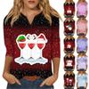 Seven Inch Sleeve Women's Top Printed Retro Fashion Casual Loose V-neck Shirt Christmas