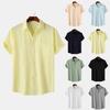 2025 Summer European & American Men's Waffle Short Sleeve Solid Color Casual Shirt