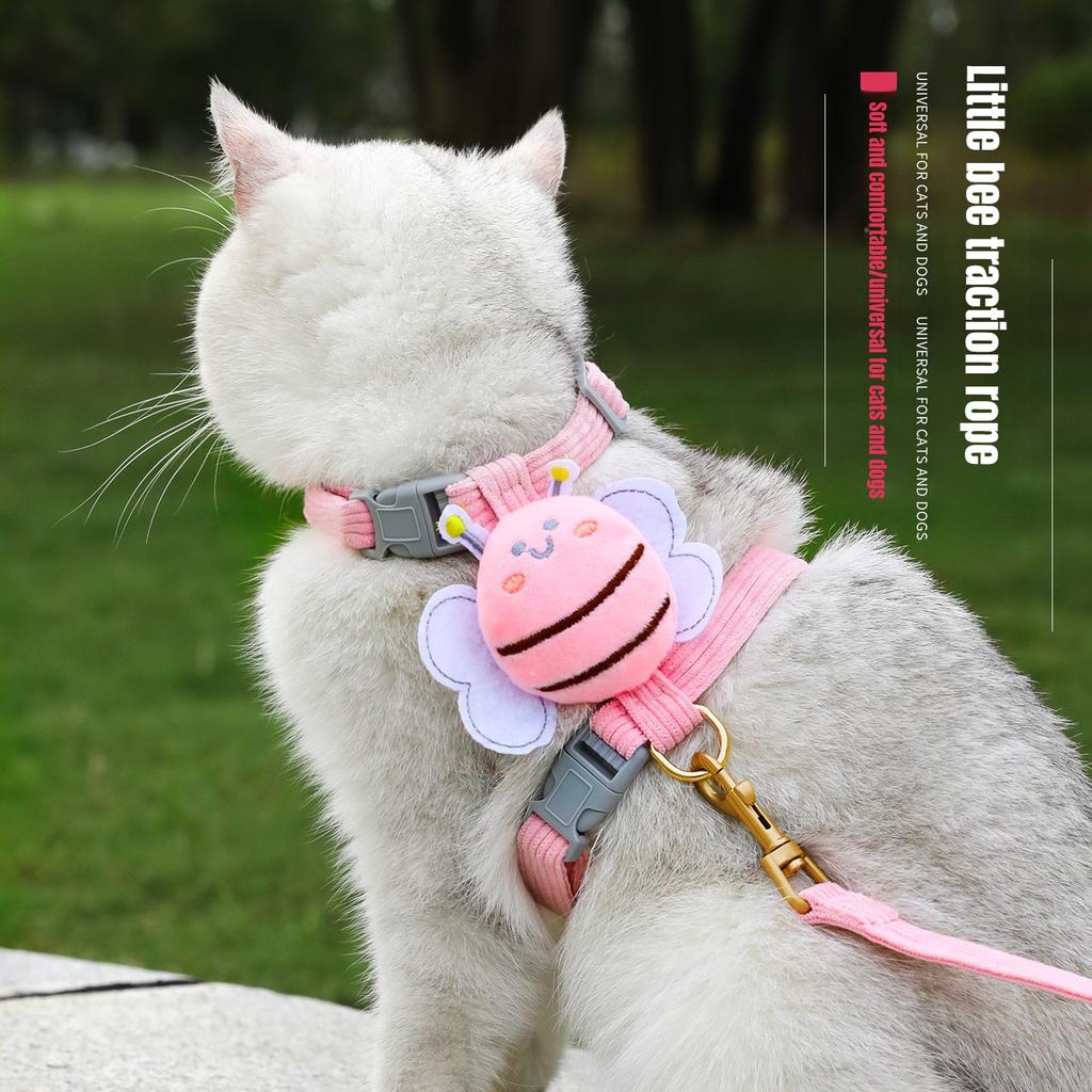 Набор шлейки, поводка и ошейника для кошки, регулируемая мультяшная пчела, двухслойная шлейка для собаки, для маленьких и средних питомцев, аксессуары для ошейника