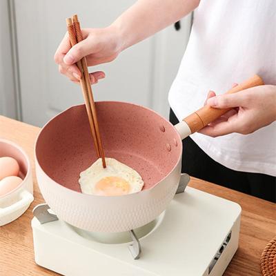 Кухня Антипригарная кастрюля с деревянной ручкой Сковороды для омлета Кастрюли для приготовления молочного супа Кухонная утварь Индукционная плита Универсальная