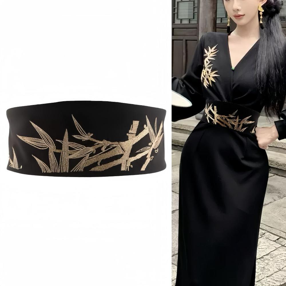 Регулируемый пояс для украшения ханьфу, ретро бамбуковый вышитый пояс, украшение для платья-корсета