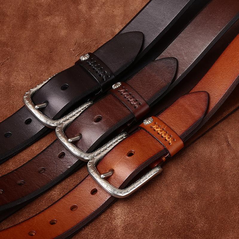 Ремень мужской простой модный тренд из натуральной кожи растительного дубления, воловья кожа с пряжкой, подходящая к джинсам, мужской кожаный ремень для отдыха