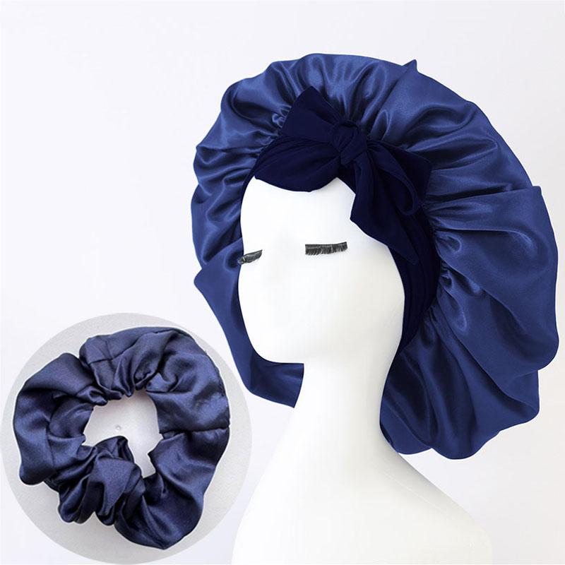 Women Satin Bonnet Solid Sleeping Hat Stretchy Tie Band Elastic Night Shower Cap Hair Head Cover Bonnet Simple Hair Accessories