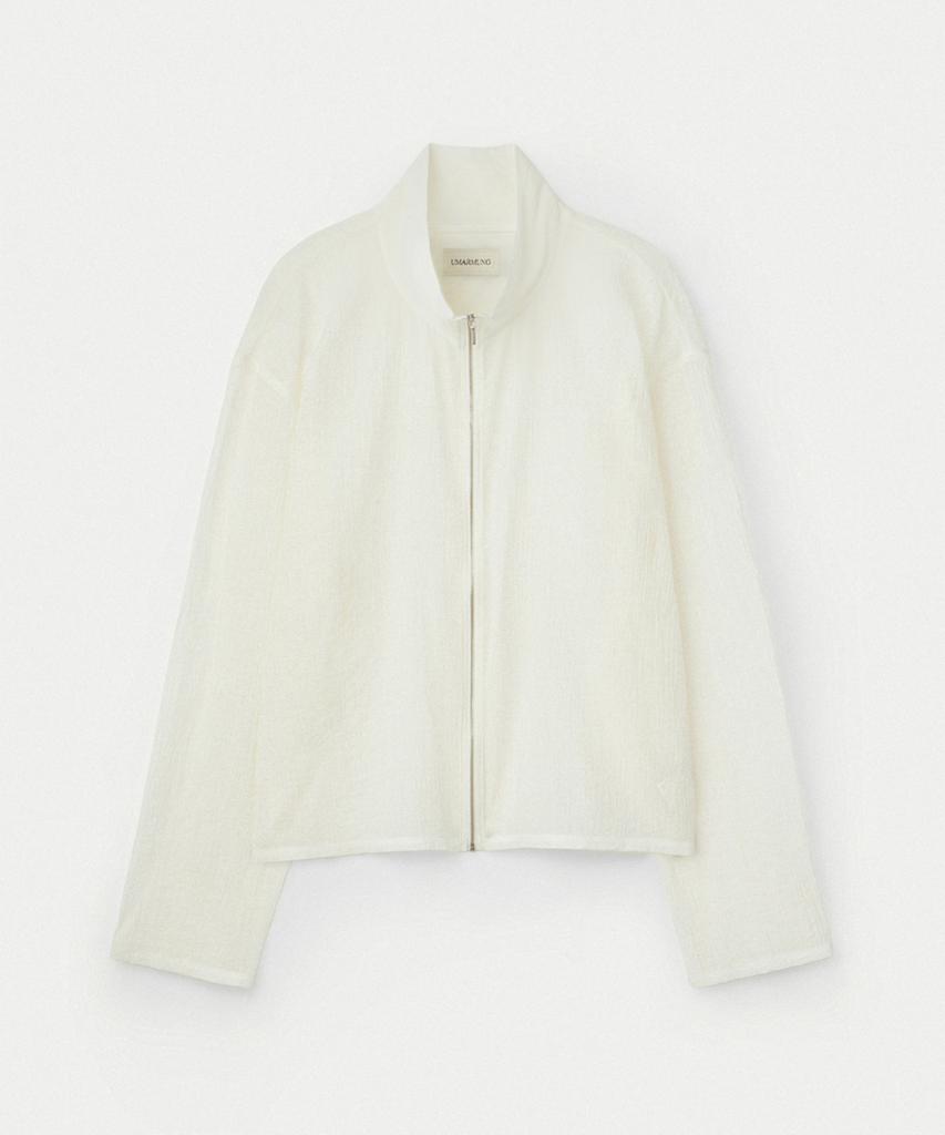 Umarmung Crinkled Cotton Zipup Jacket_White