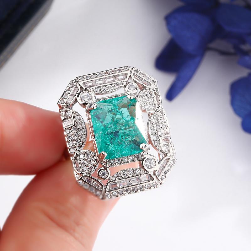 Premium Jewelry Light Luxury Emerald Square Diamond Ring Fashion Opening Adjustable Design Women's Jewelry