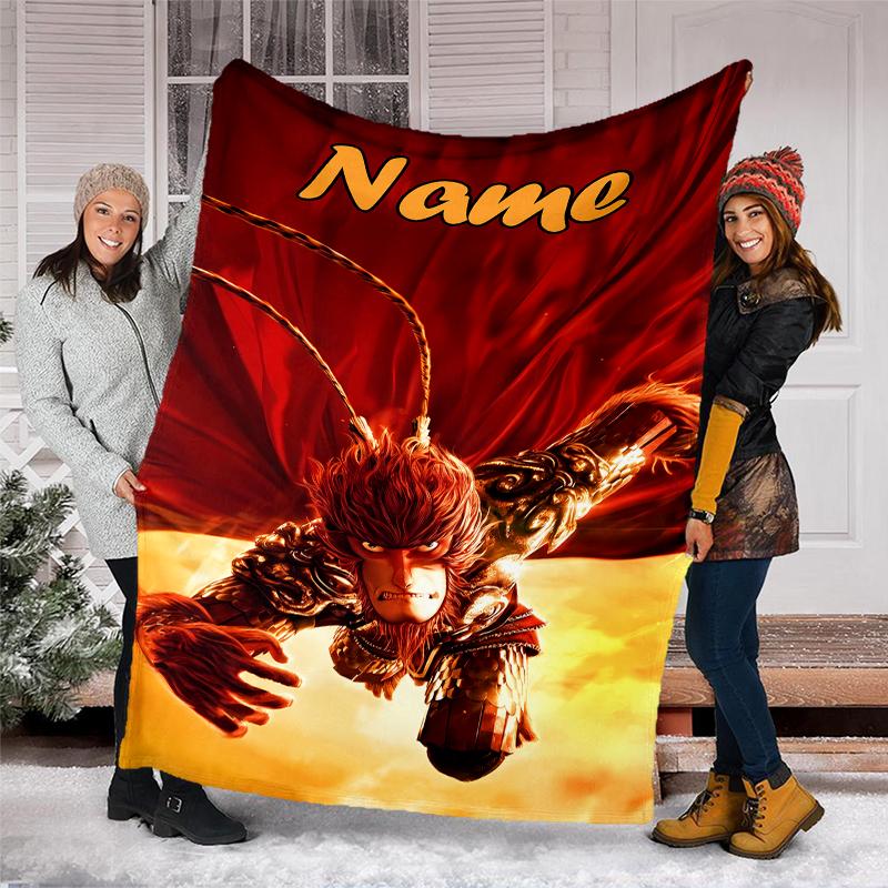 Personalized Custom Name Blanket - Black Myth Wukong Game Print Design,Blanket for Sofa,Bed,Travel,Camping - Soft and Warm, Great Gift