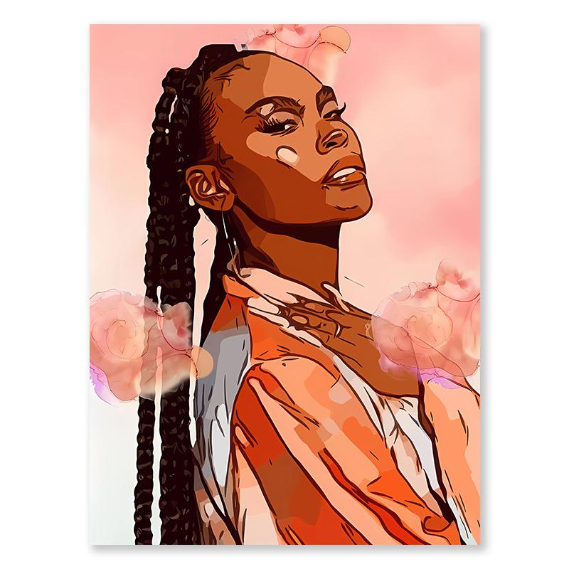 Fashion Black Girl Canvas Painting Hair Salon Champagne Wall Art Living Room Posters and Prints Home Decorations