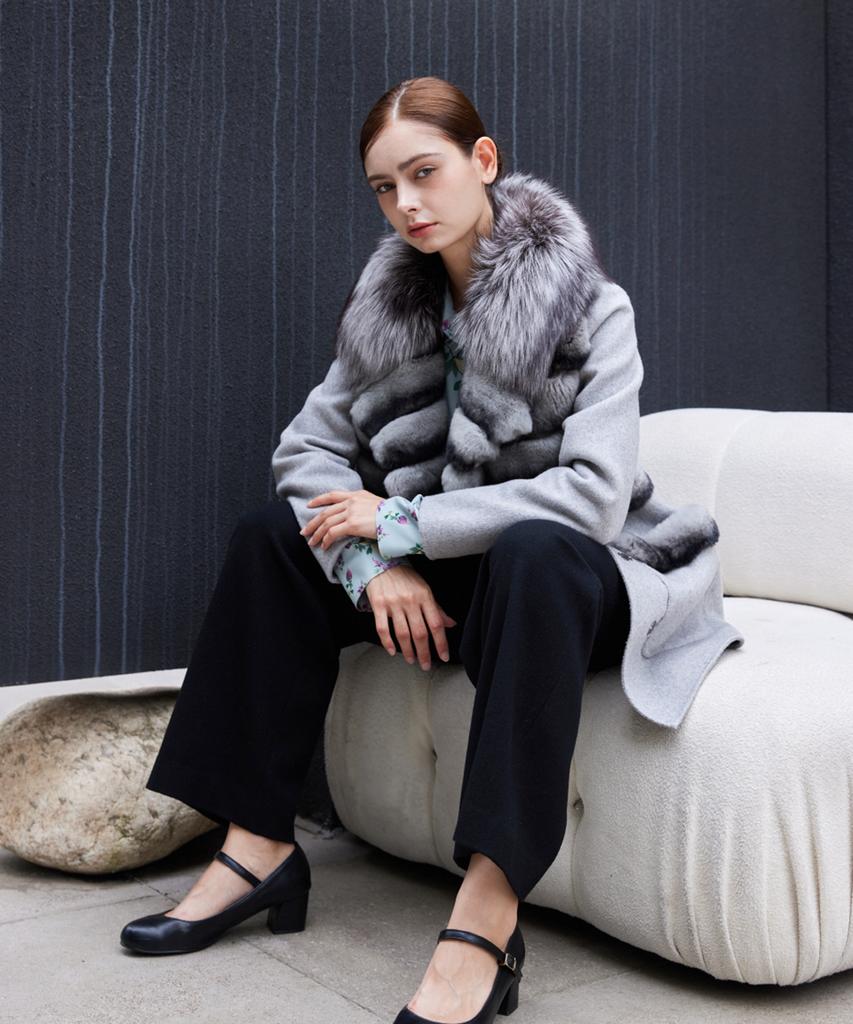 YUJEEOT Fox & Rex Collar Half Coat (Taupe, Grey, Black)