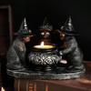Halloween Black Cats Candle Holder Gothic Resin Cat with Witch Hat Statue Tea Light Holder for Indoor Party Mantel Coffee Table Centerpiece