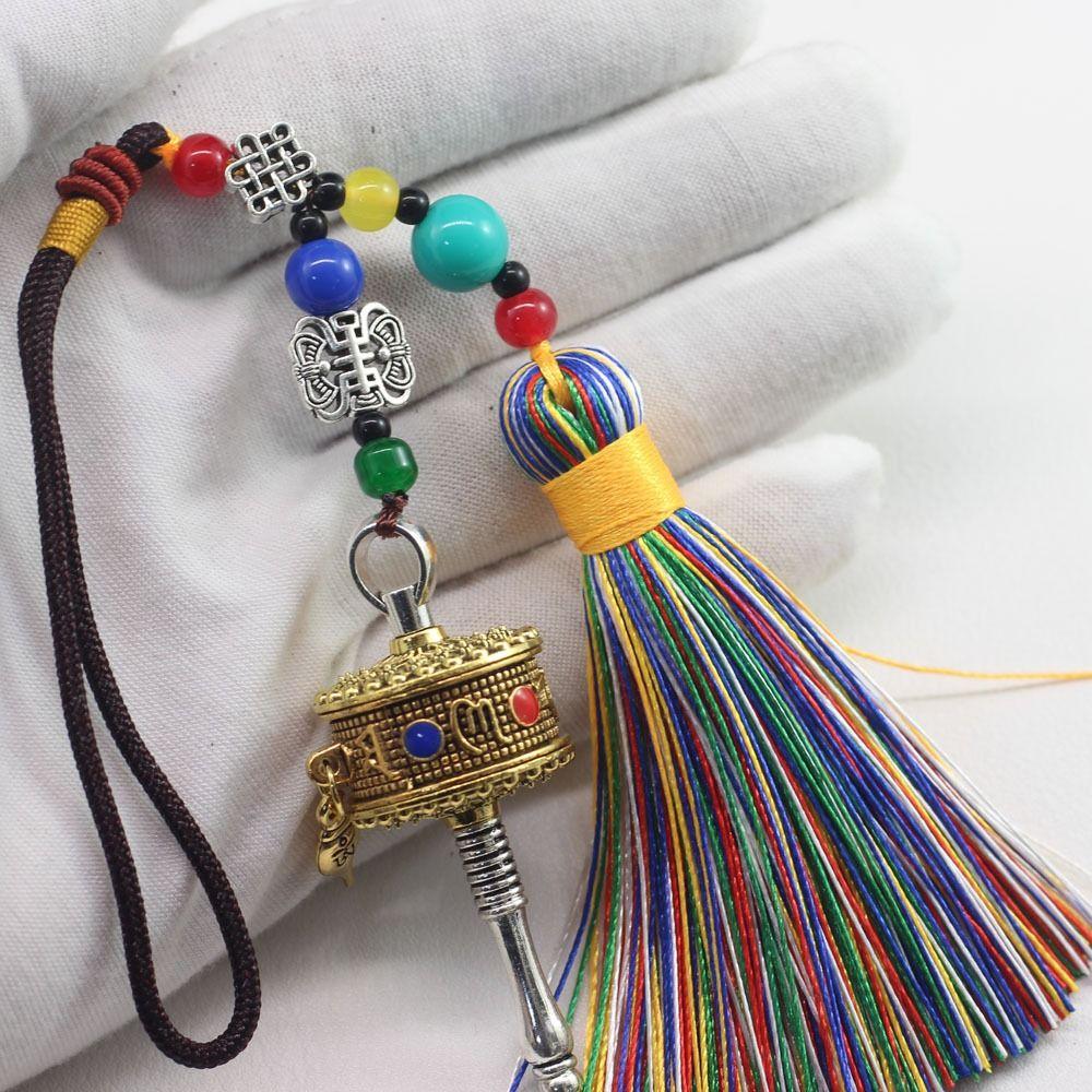 Colourful Tibetan Prayer Tassel Pendant Tassel Spinning Wheel Keyring  Hanging Ornaments
