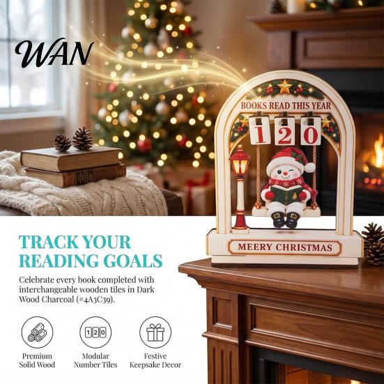 Christmas Home Accents Wooden Reading Tracker, Santa Arch Shelf Desktop Decor Decorations with Adjustable Number Counters, Holiday Gift for