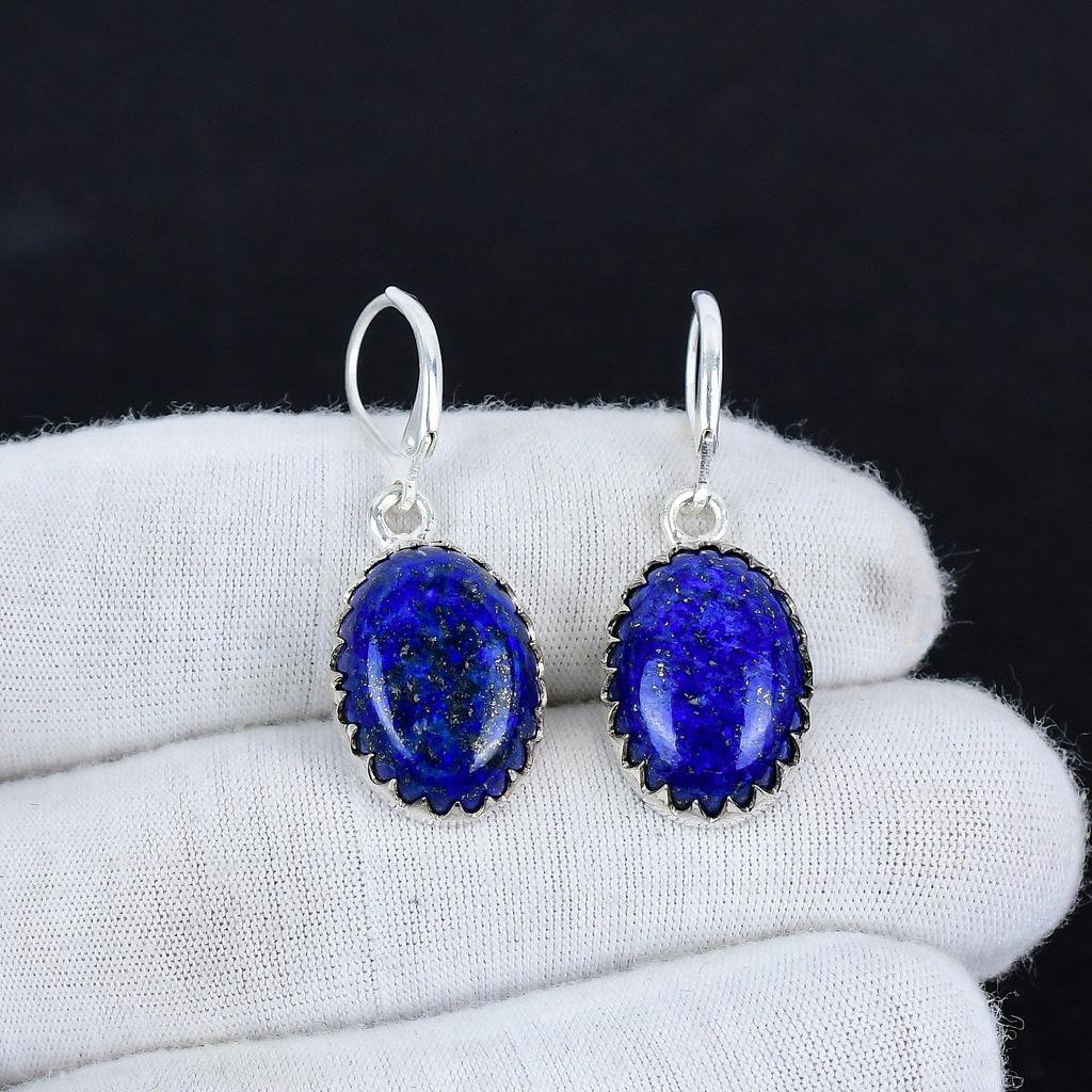 Natural Lapis Lazuli Gemstone 925 Sterling Silver Earring, Boho Silver Jewelry Dangle Earrings, Gifts For Mother Day Gifts For Her