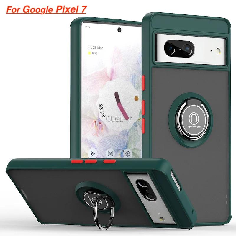 Matte Matte Finish Phone Case for Google Pixel 6 7 7A 8 Pro Shockproof Protection Anti Fall Magnetic with Ring Bracket Cover
