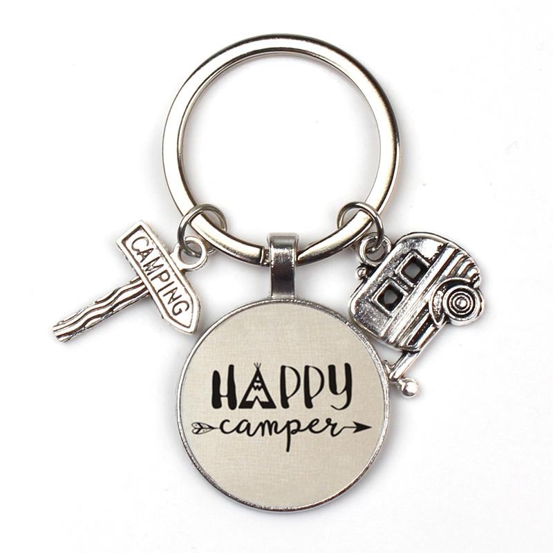 New Cute Camper Wagon Keychain I Love Camping Keychain Trailer Signpost Keychain Vacation Travel Memorial Gift