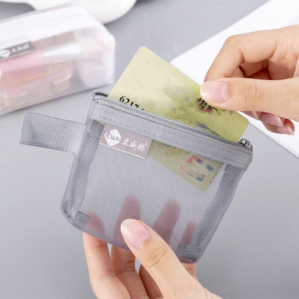 Легкая квадратная сетчатая сумка для хранения, косметичка большой емкости, портативный мини-кошелек на молнии для монет
