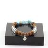 Stones and Minerals. Dominican Republic Larimar Bracelet + Quartz Beads + Wood 8 Made In France.