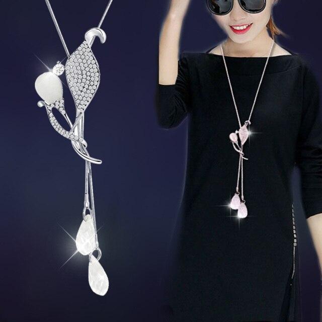 Длинная цепочка со снежинками и цирконием для женщин, модные серебряные кристаллы, макси-ожерелья и подвески, эффектные ювелирные изделия-колье
