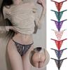 Erotic Panties Ladies Crotchless Thongs Adjustable Low Waist Sexy Embroidered Crotch Openning G-String See-Through Mesh Hollow