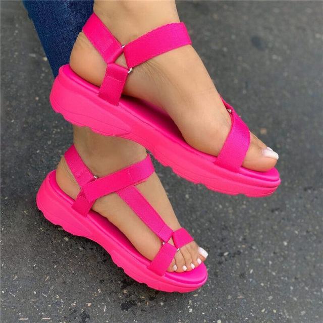 Casual and Comfortable All-match Hollow Elastic Band Buckle Trifle Bottom Women's Sandals Solid Color Plus Size Women's Sandals