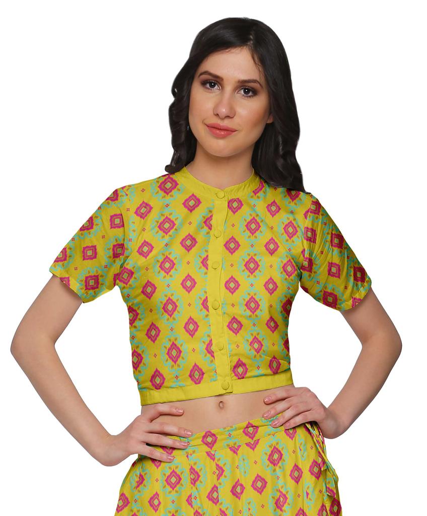 Moomaya Printed Indian Crop Top Skirt Sets Chanderi Women Ethnic Wear Plus
