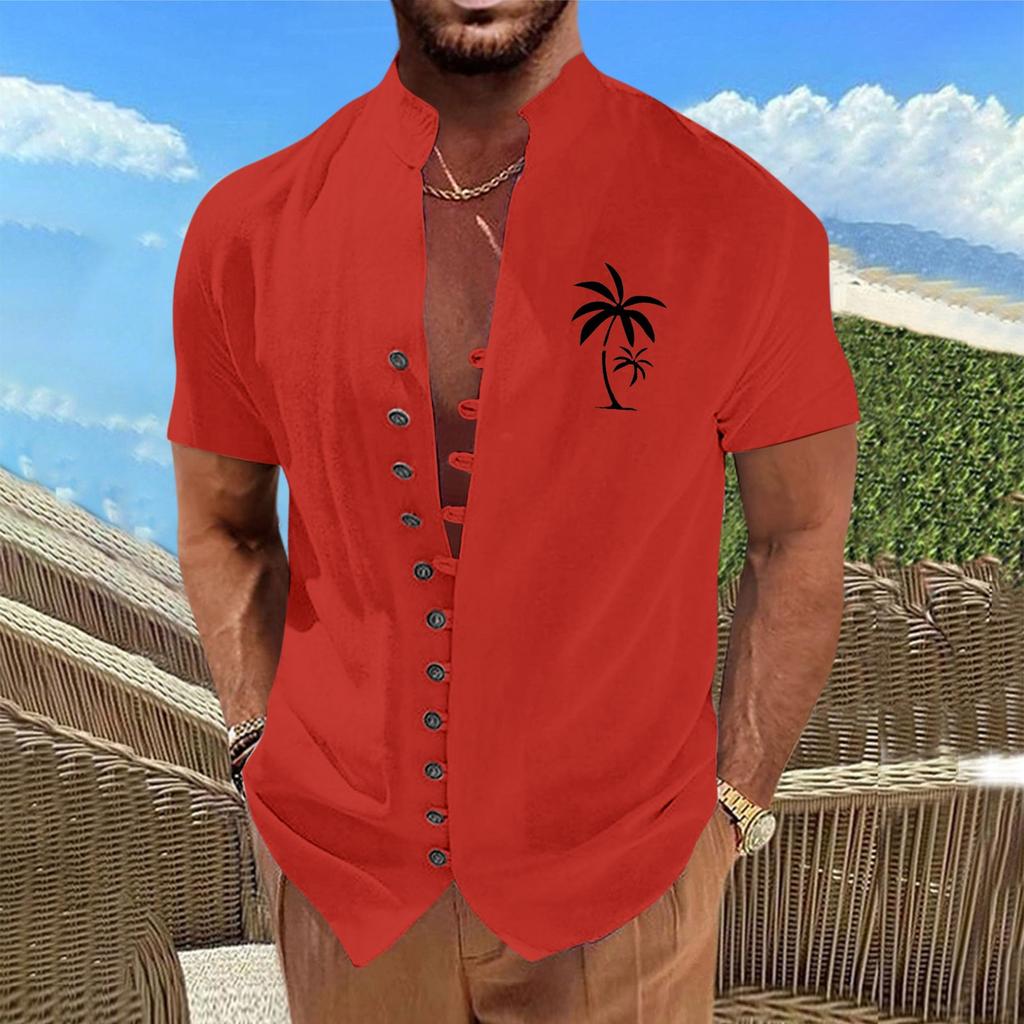 Новая мужская повседневная свободная рубашка в стиле ретро с короткими рукавами и принтом