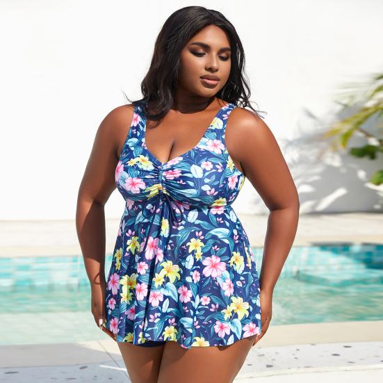 Женский комплект из 2 предметов танкини с глубоким V-образным вырезом, завязками на талии, струящимся подолом, плавками и высокой талией, раздельным купальником