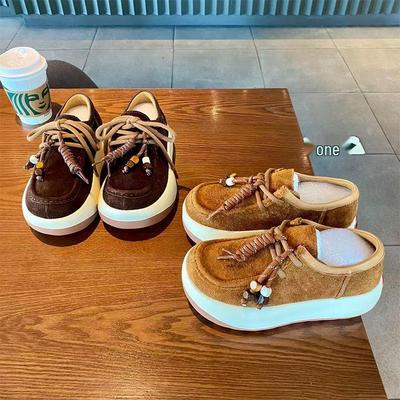 Женские кеды из коровьей кожи на платформе, увеличивающие рост - На шнуровке, с круглым носком, повседневные и универсальные для осени