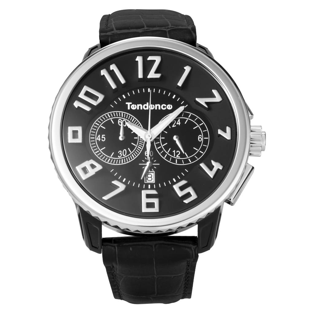 TENDENCE Gulliver Round Chrono Watch Quartz 10 ATM Water Mineral Black Stainless Resin Men's TG046013-BKLE-AM, Movement, Resistance, Glass, Dial,