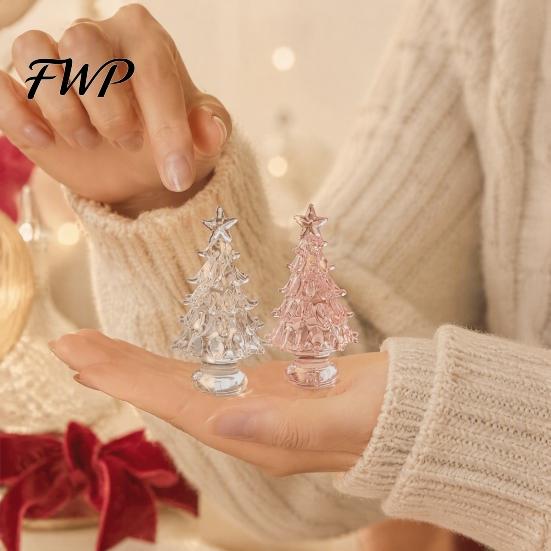 Handcrafted Glass Keepsake Hand Blown Christmas Tree Figurine, Faux Crystal Holiday Tabletop Ornament, Transparent Colored Glaze Craft Miniature